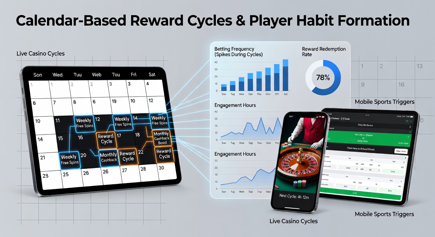 Calendar reward cycles displayed on a mobile betting app interface showing daily and weekly streaks