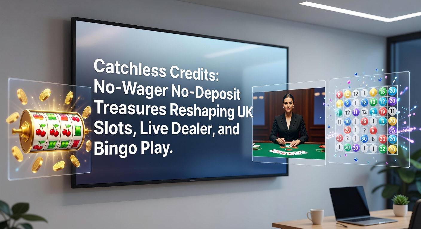 Vibrant slot machine reels spinning with glowing credit symbols overlayed on a UK flag backdrop, illustrating no-wager bonuses in action