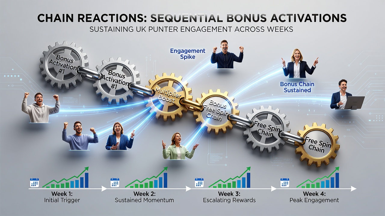Illustration of weekly bonus progression loops maintaining continuous UK punter activity over extended periods