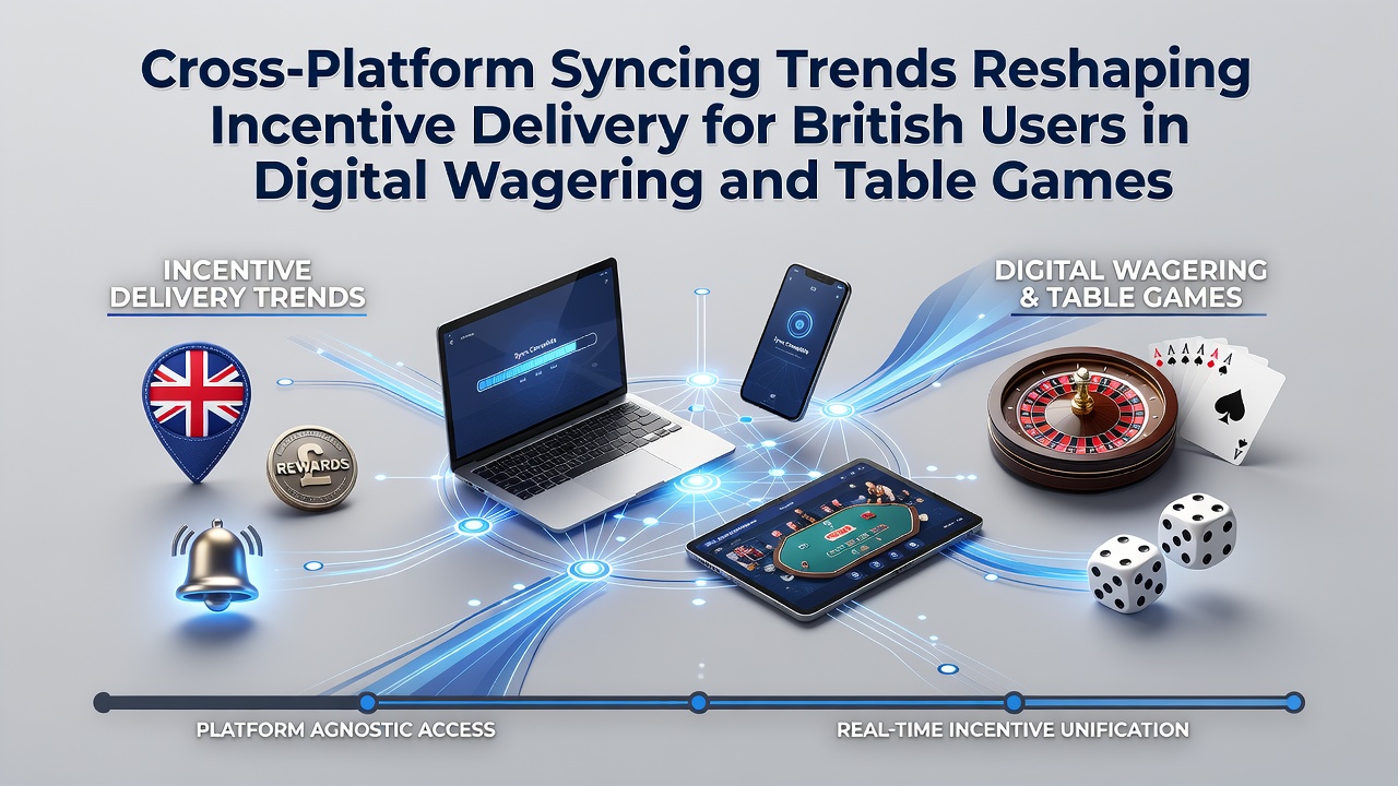 Illustration of synchronized digital wagering interfaces across mobile and desktop devices showing real-time bonus updates for UK users