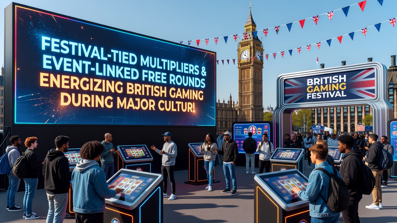 Notting Hill Carnival parade with overlaid gaming bonus graphics