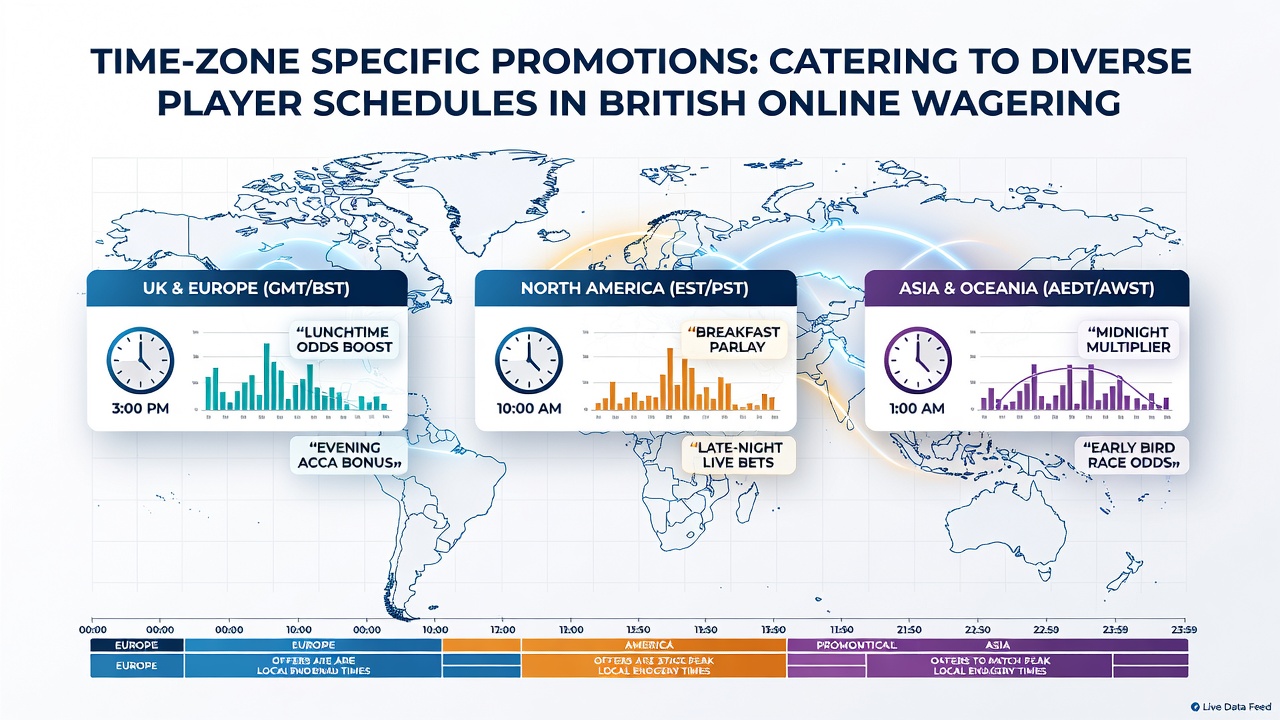Infographic showing time-zone aligned bonus activation times for UK players across different work shifts and international sports events