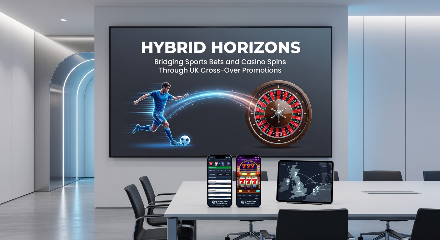 Collage of UK sports events like football pitches and race tracks merging with glowing casino wheels and card tables, illustrating hybrid promotion dynamics