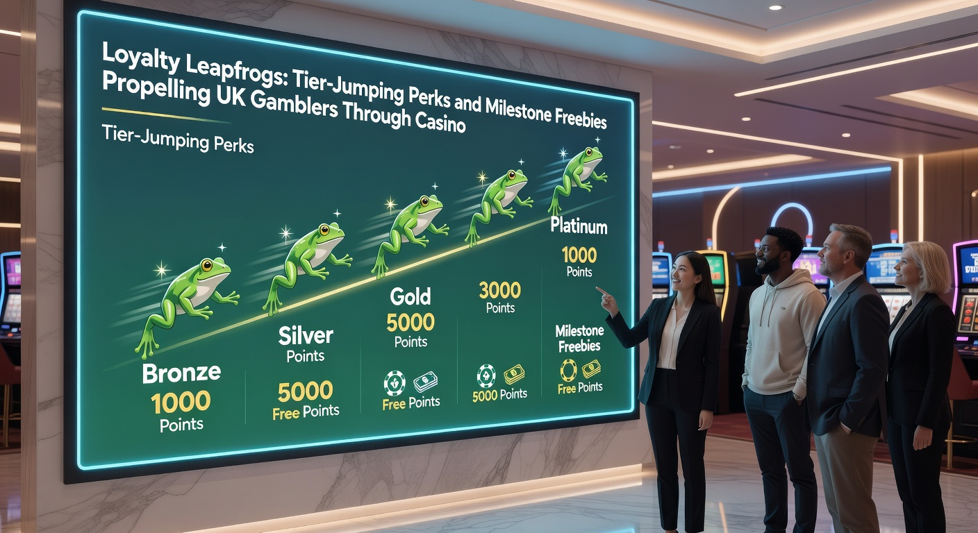Visual of milestone rewards exploding on screen, showing free spins, tier skips, and bonus credits for UK bingo and casino players