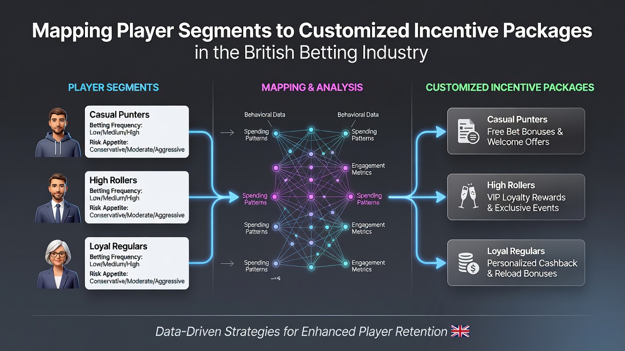 Data visualization showing player segmentation models and incentive mapping in the British betting sector