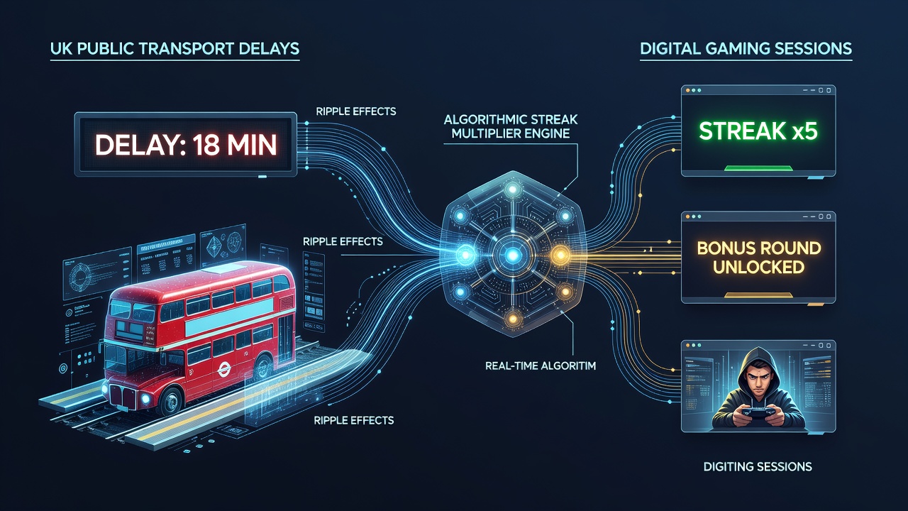 UK commuters experiencing train delays while engaging with mobile gaming apps during peak hours