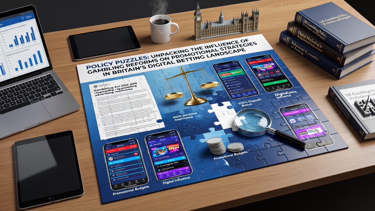 Overview of digital betting platforms and policy documents spread across a workspace in Britain