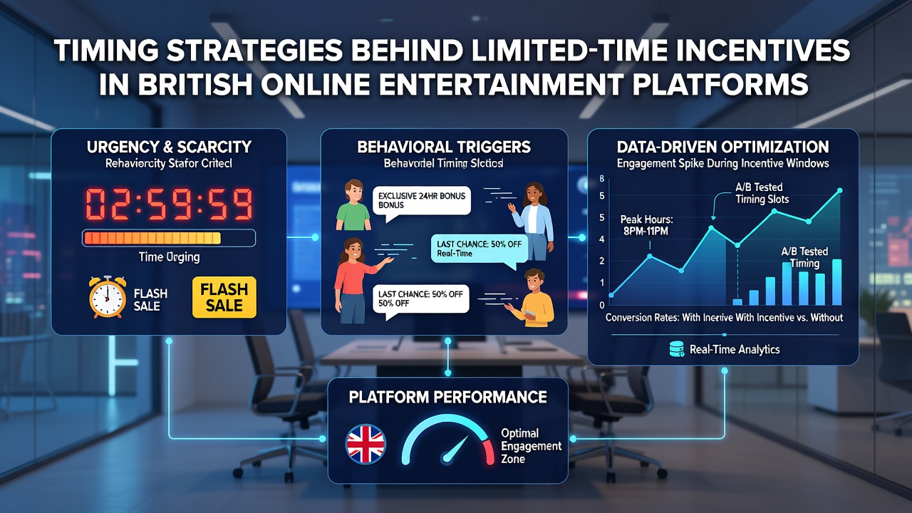 Infographic displaying seasonal incentive timelines and user activity heatmaps for British entertainment platforms