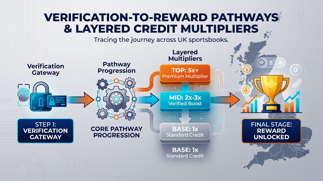 Visual breakdown of layered credit multipliers applied across verified UK slot accounts and sports betting sessions